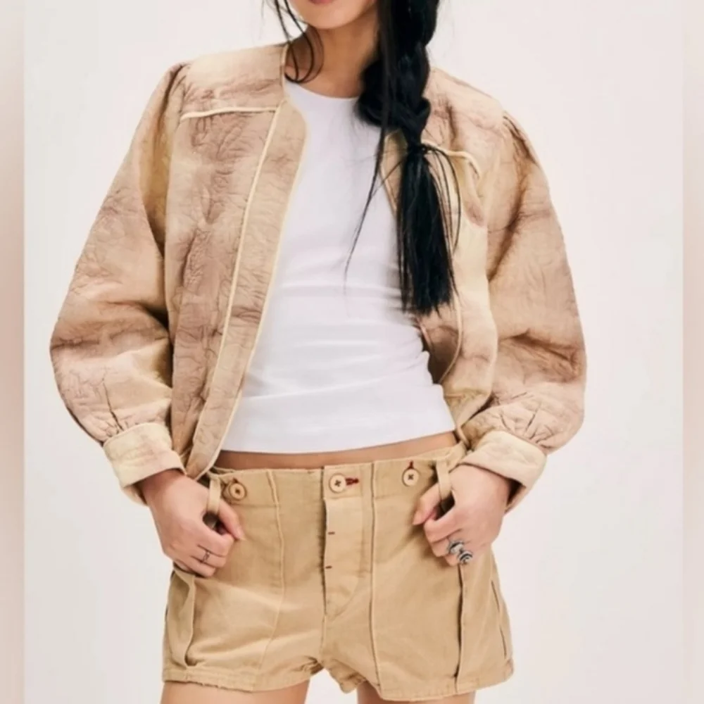 LLANI X Free People Quilted Open Front Bomber Jacket